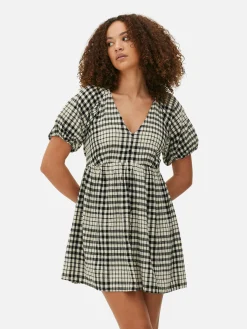 V-Neck Puff Sleeve Smock Dress