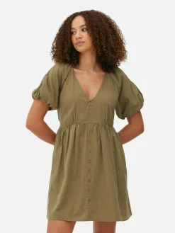 V-Neck Puff Sleeve Smock Dress
