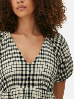 V-Neck Puff Sleeve Smock Dress