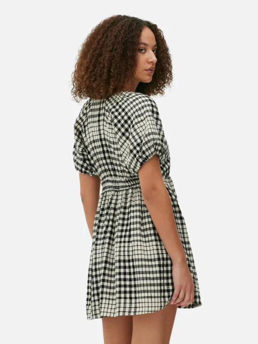 V-Neck Puff Sleeve Smock Dress