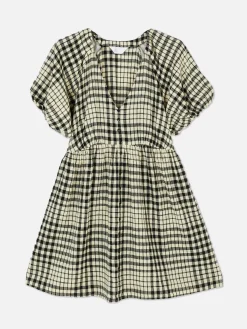 V-Neck Puff Sleeve Smock Dress