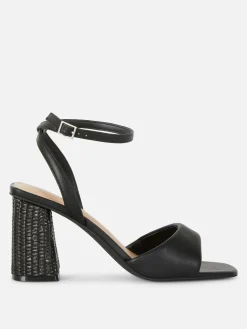 Wide Fit Raffia Heeled Sandals