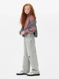 Wide Leg Slit Denim Jeans