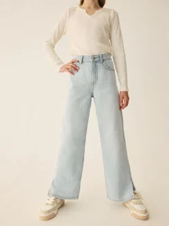 Wide Leg Slit Denim Jeans