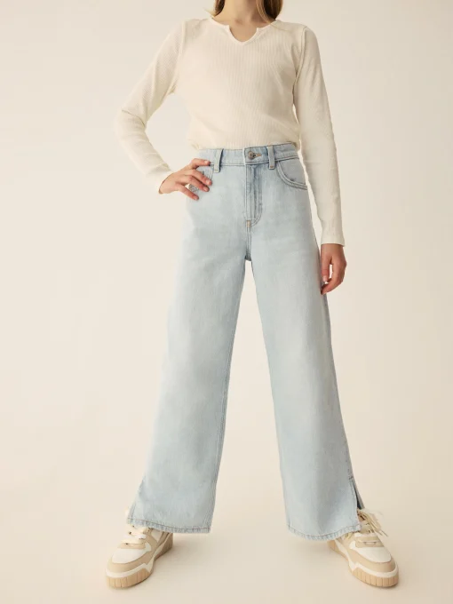 Wide Leg Slit Denim Jeans