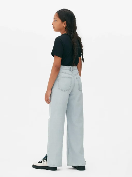 Wide Leg Slit Denim Jeans