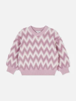 Zig-Zag Pattern Fluffy Knit Sweater