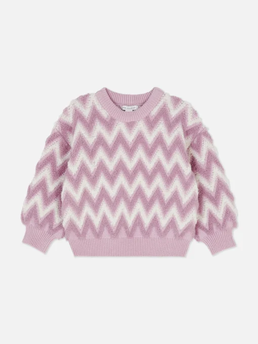 Zig-Zag Pattern Fluffy Knit Sweater