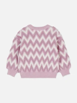 Zig-Zag Pattern Fluffy Knit Sweater