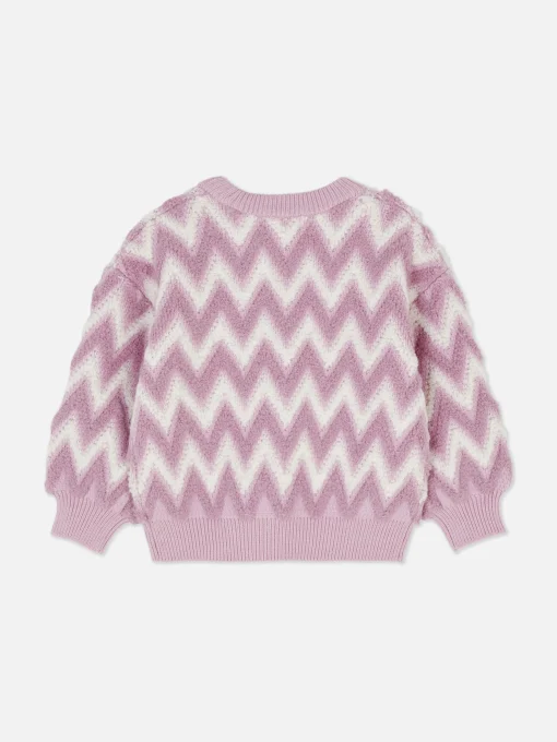 Zig-Zag Pattern Fluffy Knit Sweater