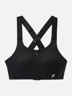 Zip Front Cross Strap Sports Bra