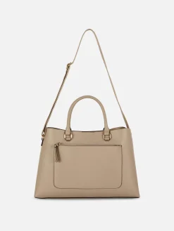 Zip Pocket Faux Leather Tote