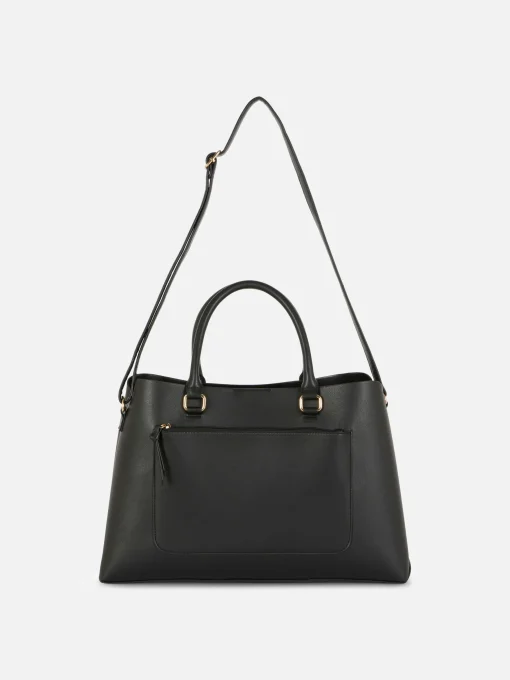Zip Pocket Faux Leather Tote