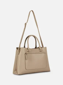 Zip Pocket Faux Leather Tote