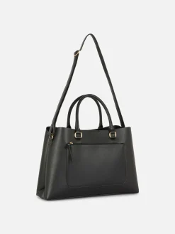 Zip Pocket Faux Leather Tote