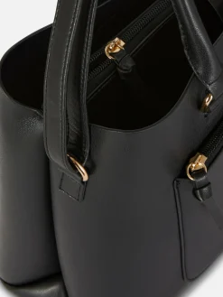 Zip Pocket Faux Leather Tote